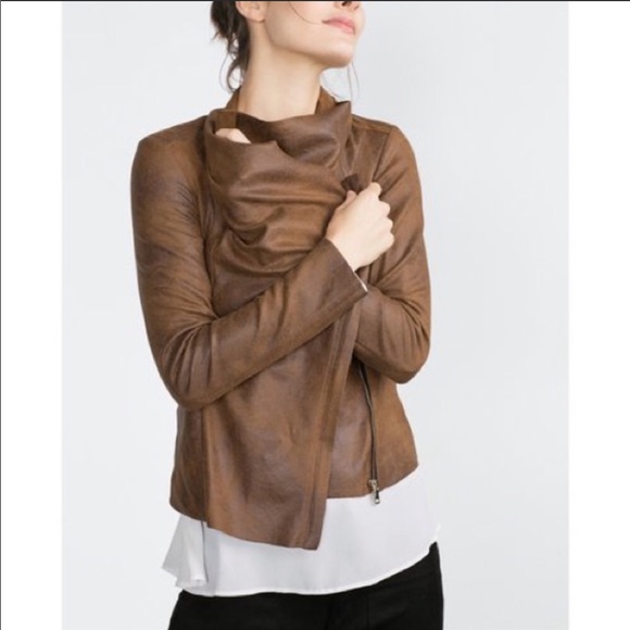 Zara Vegan Suede Leather Moto Brown Jacket XS - Picture 3 of 10